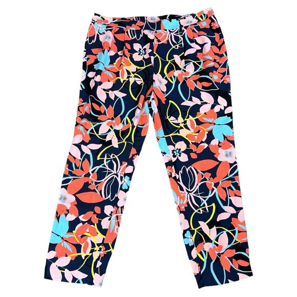 Halogen Wembly Floral Pull On Pant Navy Orange Pink Size XL - Picture 1 of 7
